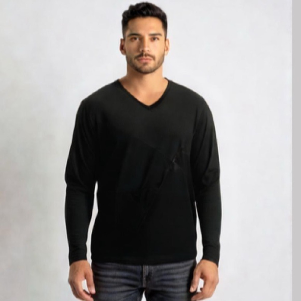 Kenneth Cole cashmere Black Sweater V-Neck silk Size XL